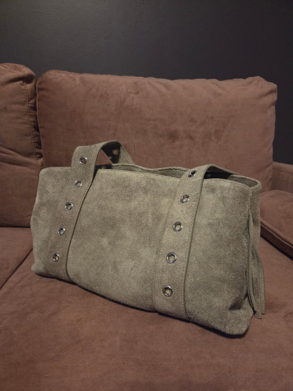 Gray Suede Shoulder Bag - Picture 6 of 7